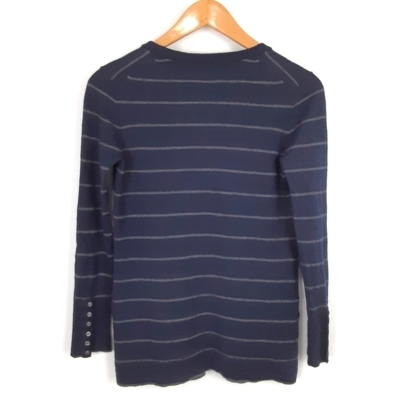 Hazzys Made In Korea Wool Blend Stripe Cardigan In White/Navy Combo Size Small - Picture 10 of 10